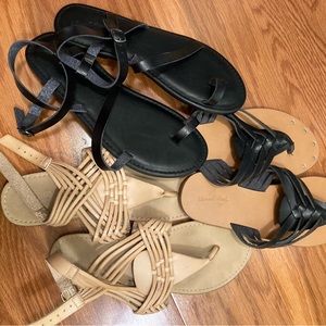 Set of 3 (2 new) Leather Strappy Sandals